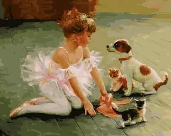 

21077 Girl with Puppies and Kitties - Paint by Numbers Kits for Adults DIY