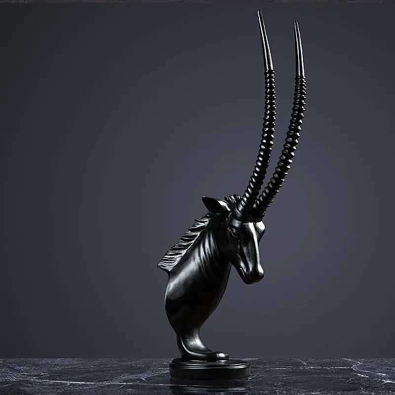 

Black Antelope Head Table Decoration Resin Simulation Animal Model Head American Model Elegant Home Decor