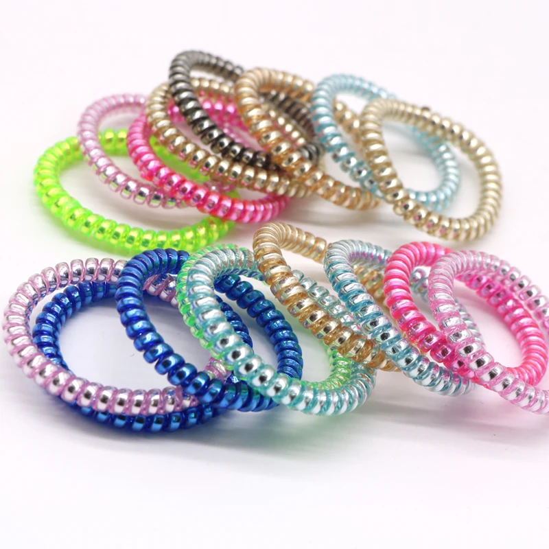 10Pcs Telephone Line Wire Elastic Hair Ring Girls Hair Ropes Candy Colors Hair Accessories for Women Random Color Rubber Ring