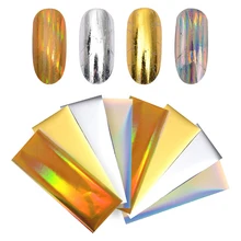 8 шт. Лазерная Звездная Фольга для ногтей голографическая Золотой Серебряный ноготь наклейки бумажные наклейки маникюр Дизайн ногтей украшения 4*10 см