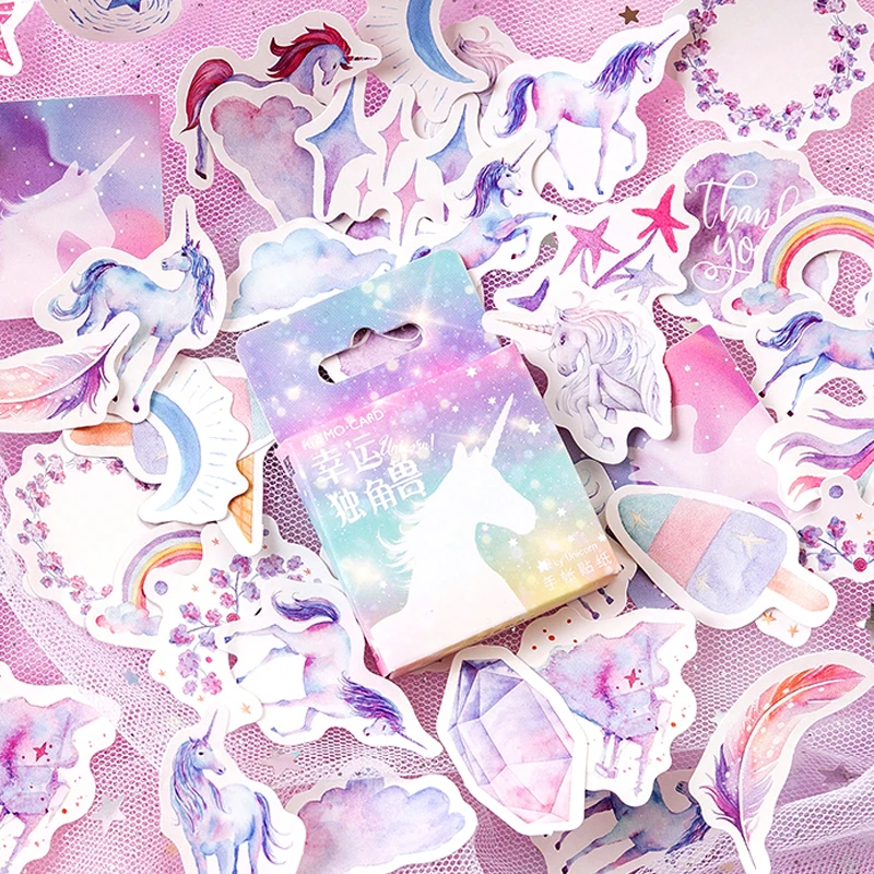 

45 pc/box Lucky unicorn sticker rainbow adhesive paper sticker diy Handmade Gift Card photo album Scrapbook diary decor sticker