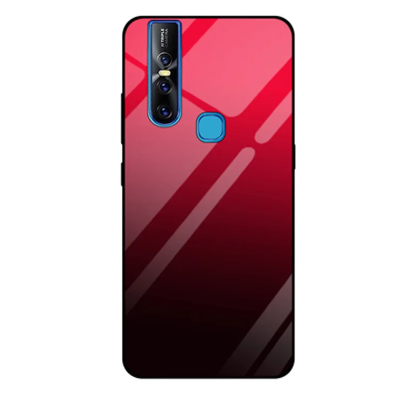 ДЛЯ vivo S1 случае сплошной цвет Закаленное стекло телефон чехол для vivo S 1 V1831A V1831T случаях vivo S1 градиент стекло оболочки 6,53