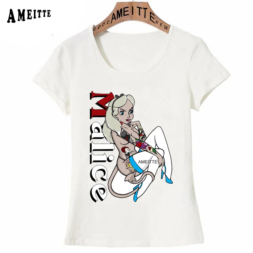 Футболка в стиле хип-хоп с принтом татуировки в стиле панк летняя винтажная женская футболка Vogue Alice In Wonderland повседневные топы милая футболка для девочек
