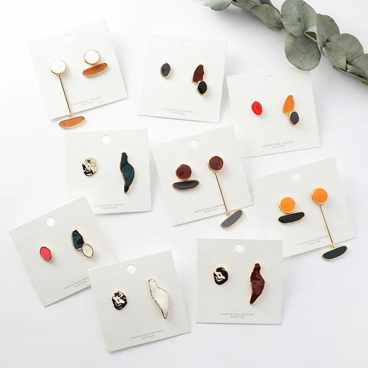 

2019 New Minimalist Irregular Geometric Colorful Enamel Drop Earrings For Women Vintage Asymmetric Gold Small long Earring