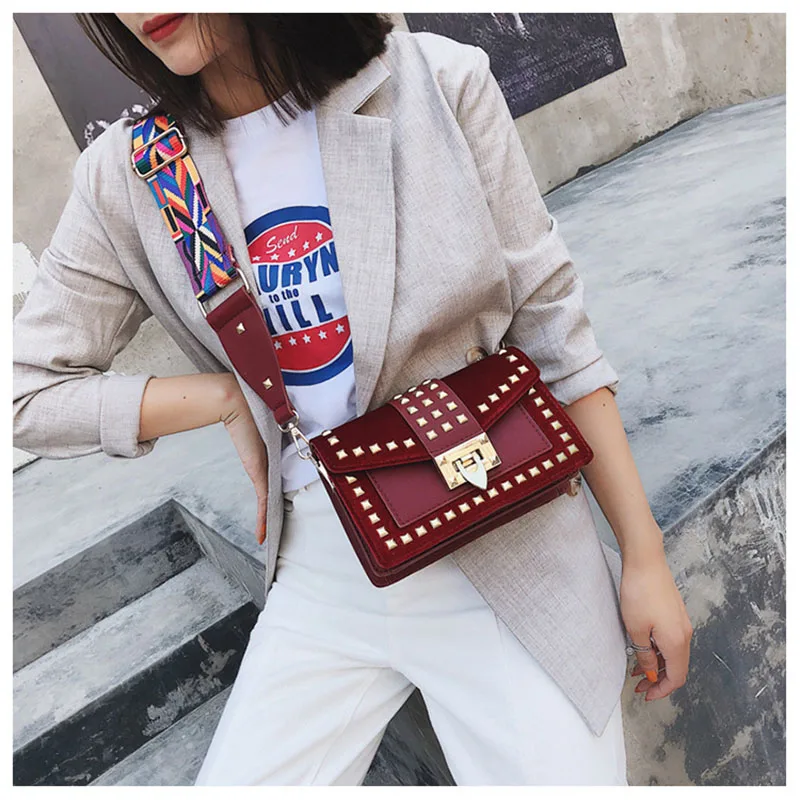MSGHER الخريف جديد برشام الأزياء حقيبة كتف صغيرة مربع أكياس عالية الجودة حقيبة ساعي أكياس Crossbody للنساء 2018 WB1075