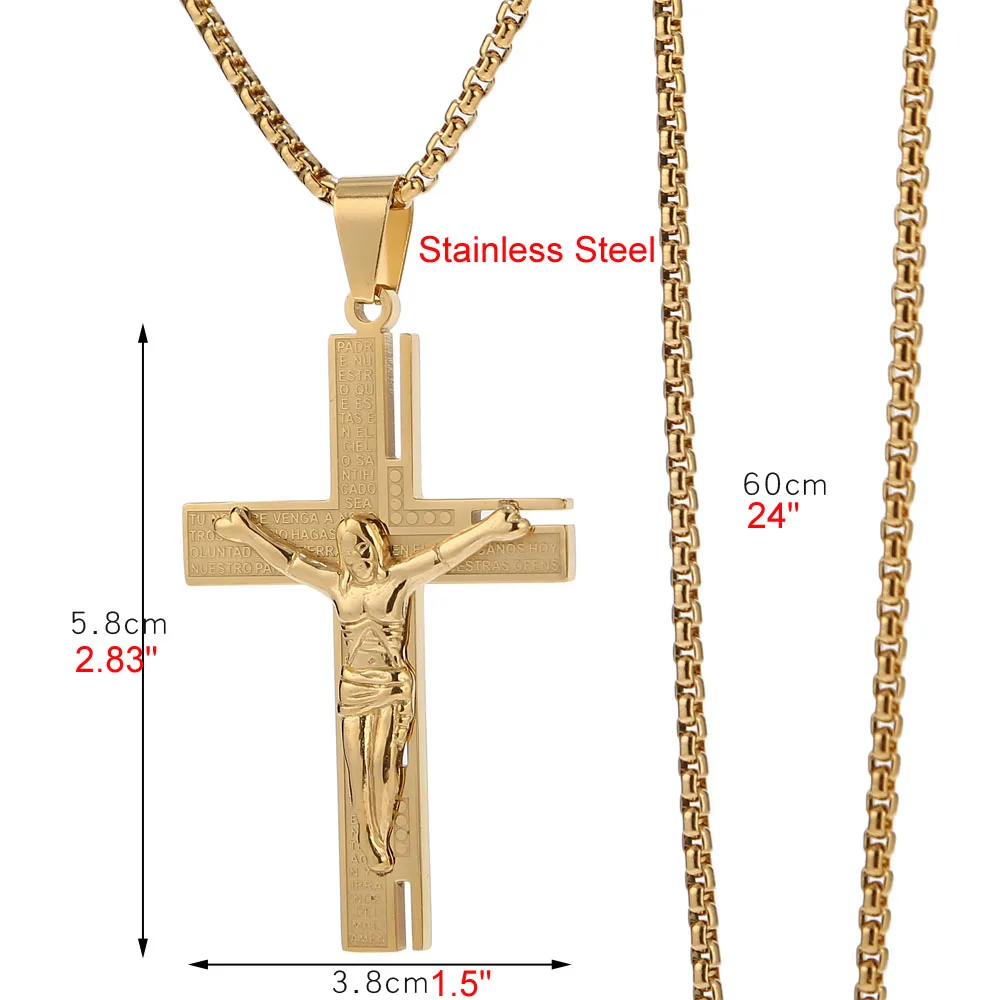 Ожерелье из нержавеющей стали крест с Иисусом Христом мужское ожерелье золотой крест религиозная подвеска ожерелье с 2" цепочкой