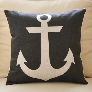 

Custom Made Cushion Cover Pillow Case Seat Lumbar Envelop for Sofa Linen Cotton 45*45cm 55*55cm Anchor Black