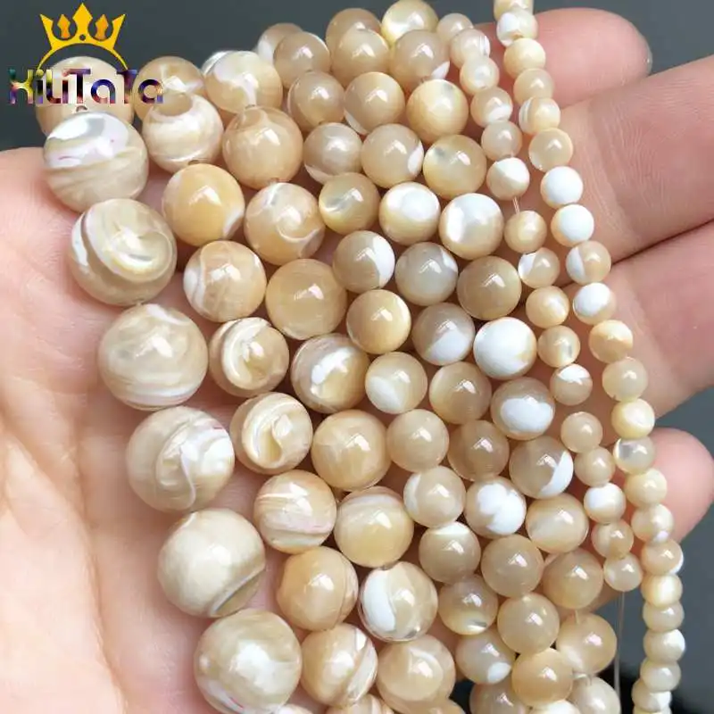 Loose Stone Beads Natural Trochus Shell Stone Beads Round Loose Spacer Beads For Jewelry Making DIY Bracelet Necklace 15'' Pick Size 4/6/8/10mm