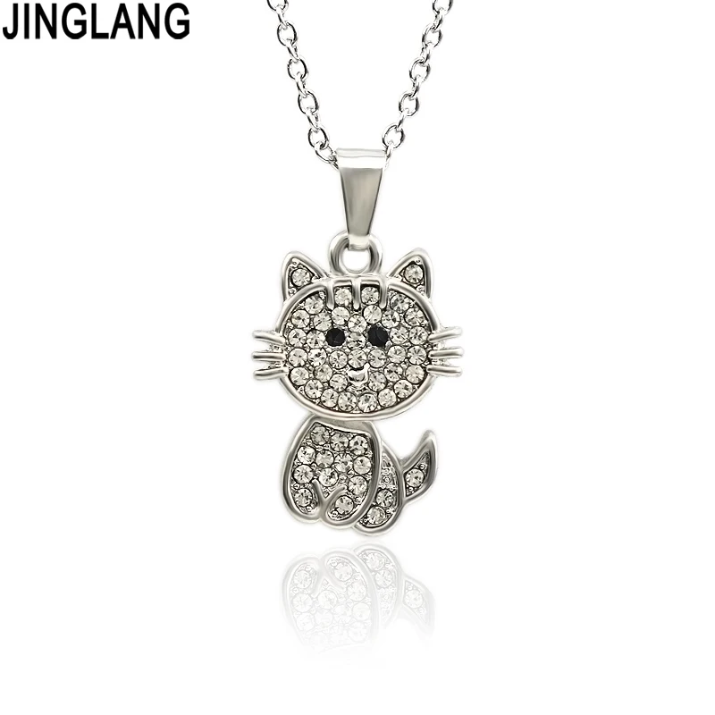 

JINGLANG Cute Cat Necklace Romantic Love Pendant Link Chain for Lover Choker Valentines Day Gift