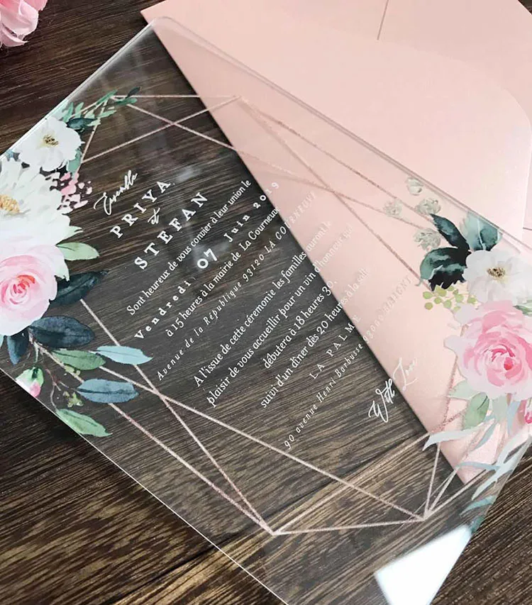  Floral Acrylic Wedding Invitation with Envelope - 32871750811