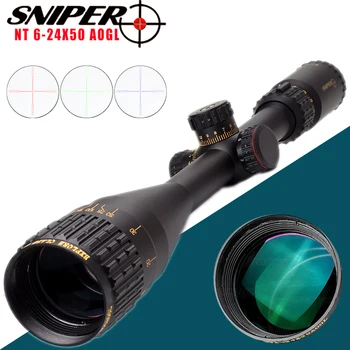 baratas Sniper Nt 6-24x50 Aogl Riflescope Rifle Tático Scope Vidro Gravado Reticle Caça óptica Vista Com Tecelão Ou Anéis De Andorinha