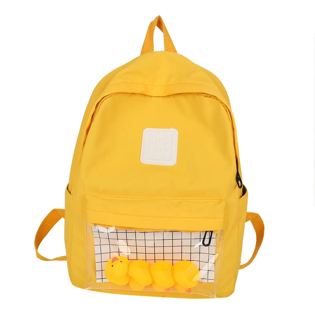 Little yellow duck Female School Bags Female Large Capacity Student Backpack Canvas Solid Color Campus Backpacks Ladies
