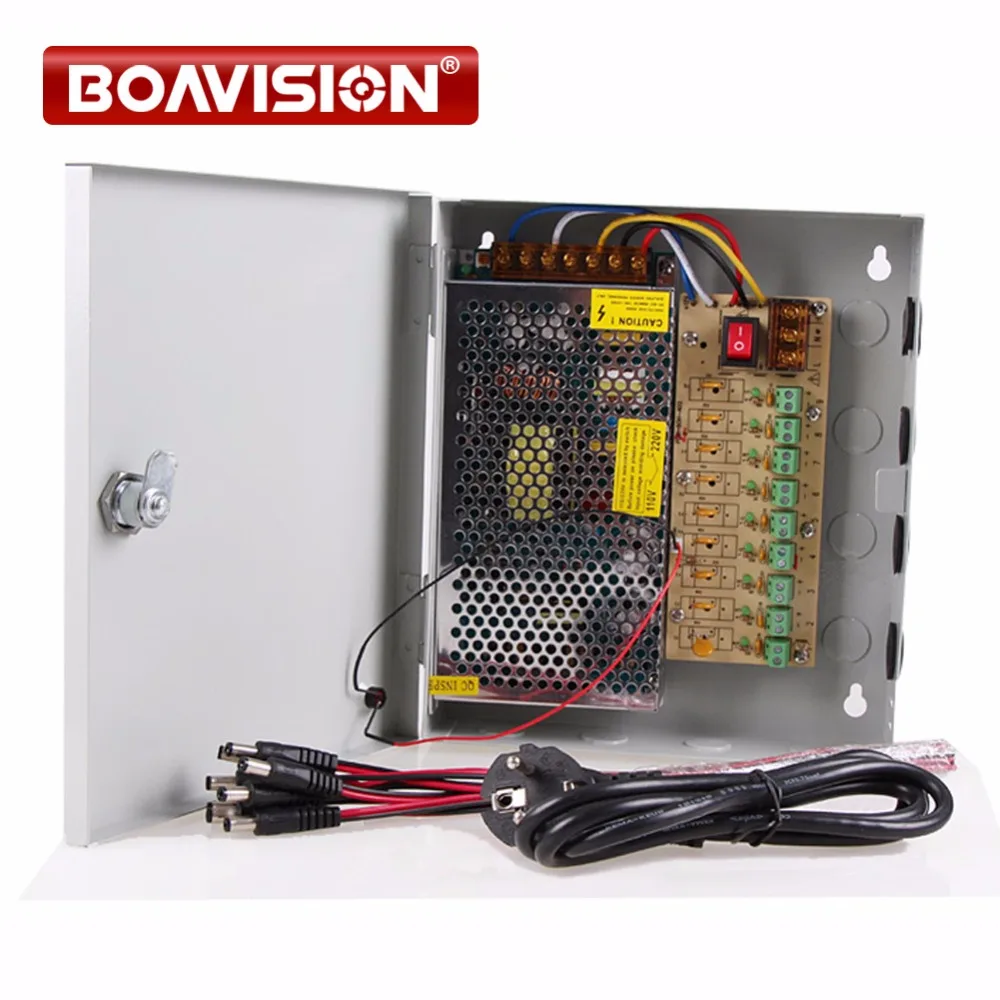 

Power supply 12V 10A Power Supply Box CCTV CCD Camera 12V DC 9 Port +Pigtail