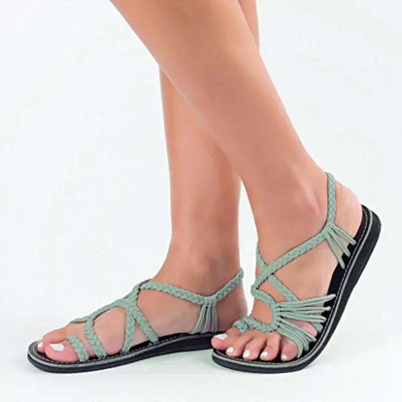 European and American summer new women's sandals braided with flat sole women's shoes slip-proof, breathable, comfortable and le European and American summer new women's sandals braided with flat sole women's shoes slip-proof, breathable, comfortable and le