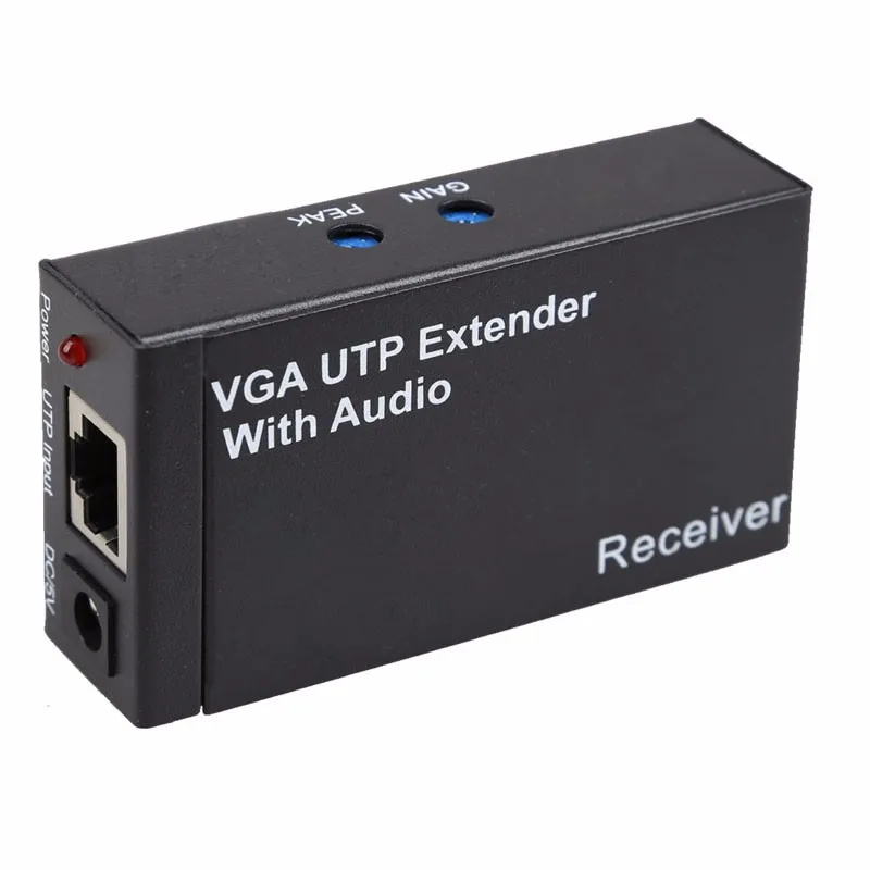 Двойной видео VGA UTP 1x1 Splitter Extender с аудио до Cat5/6 до 300 м VGA UTP Extender отправитель приемник с США/ЕС Plug