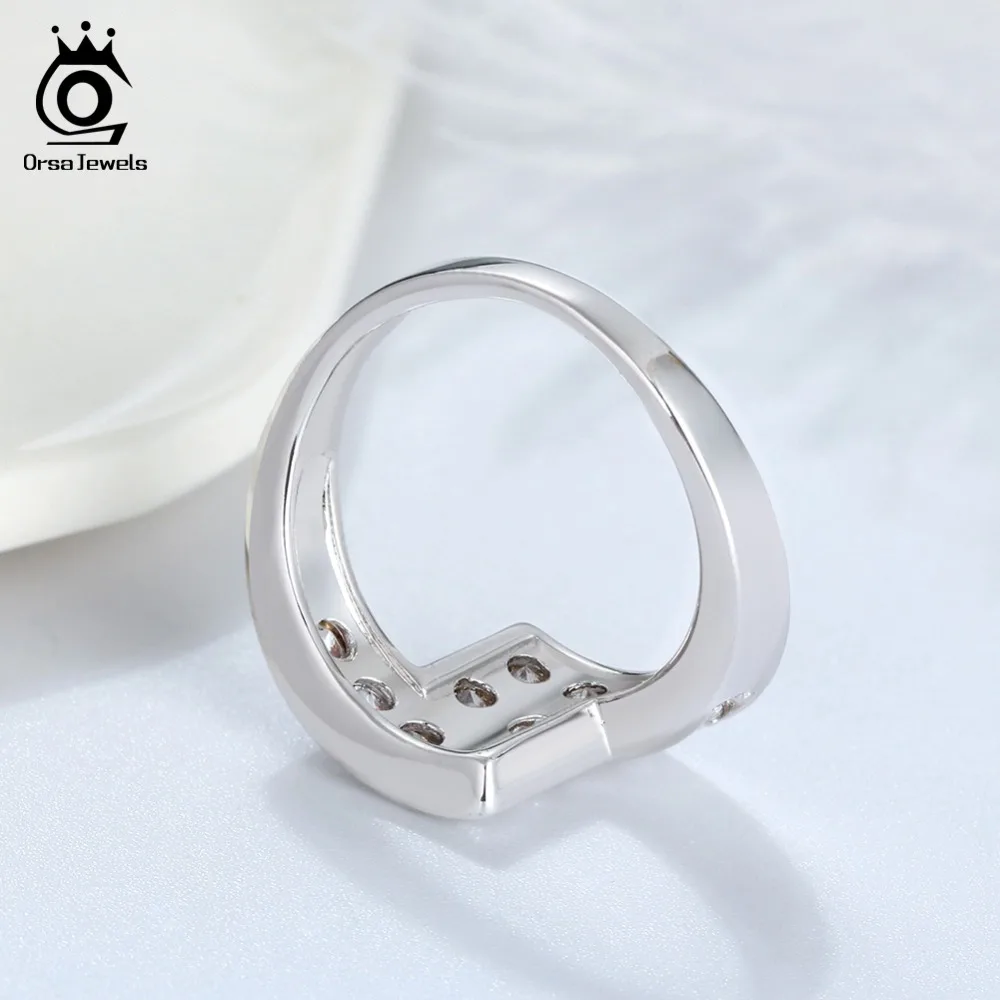 ORSA JEWELS Ring For Women Silver Color AAA Shiny CZ Handmade Prong Setting Tetris Pattern Finger Rings Female Jewelry OR175
