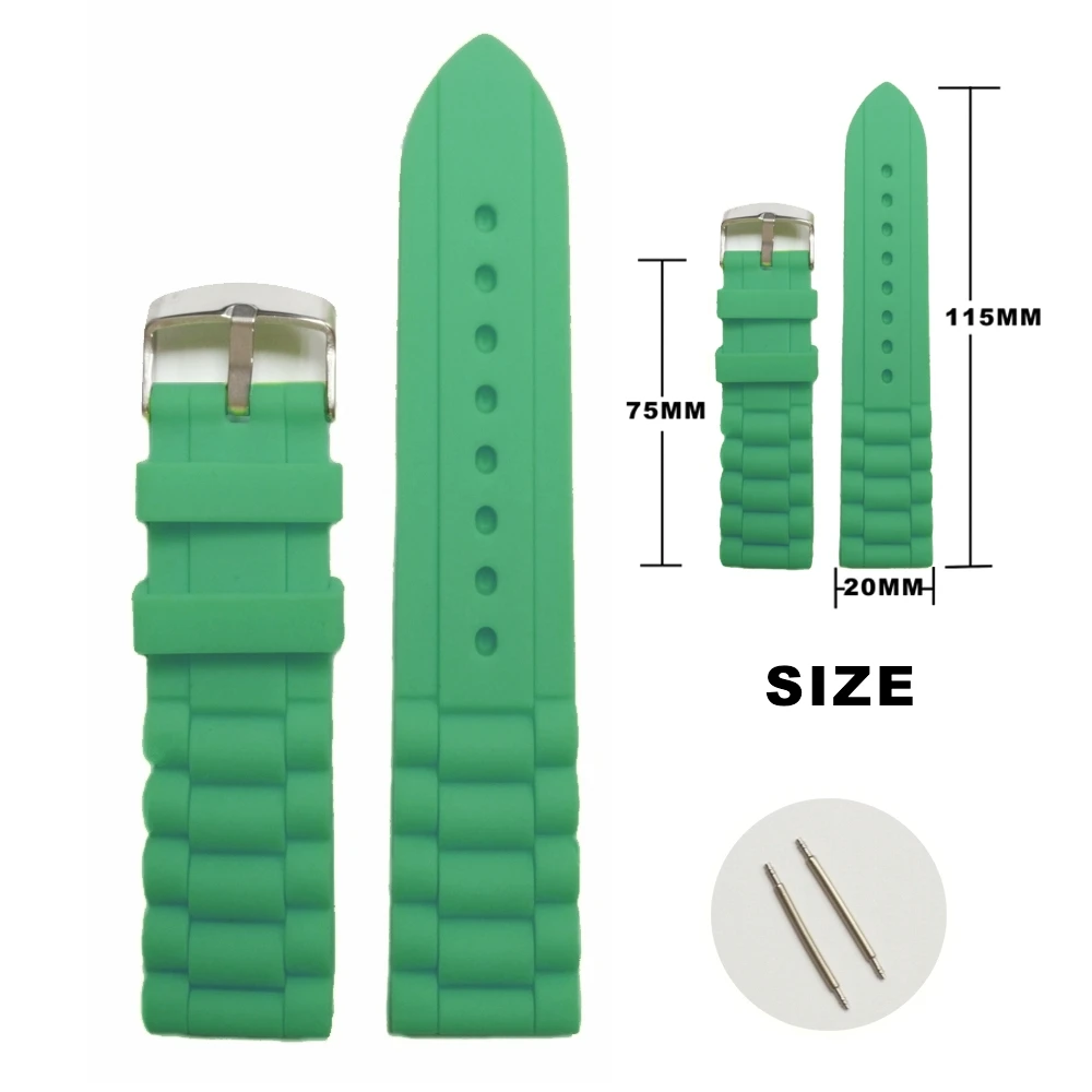

20mm Clover Green Silicone Jelly Rubber Unisex Watch Band Straps WB1002V20JB