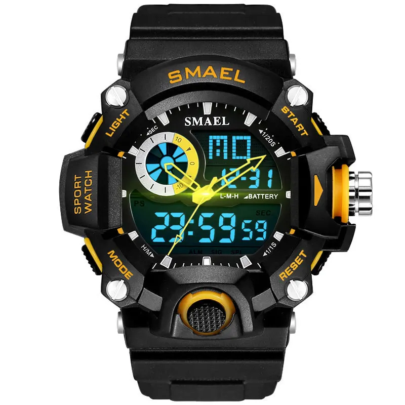 SMAEL часы мужские s светодиодные цифровые часы мужские спортивные военные армейские наручные часы Мужские Аналоговые S ударостойкие часы мужские Reloj Hombre - Цвет: Black Yellow