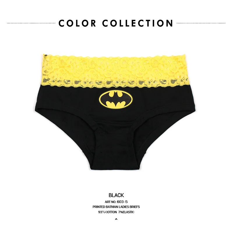 Черные, желтые, смешанные цвета, с принтом Бэтмена, для влюбленных, нижнее белье, пара трусов, сексуальные кружевные женские трусы, u-образные выпуклые мужские шорты, боксеры - Цвет: W603-05 Women