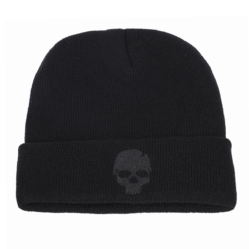 Skullies Beanie Men Boy Autumn Winter Knit Hat Warm Acrylic Brim Embroidery Skiing Sports Outdoor Accesssory (2)