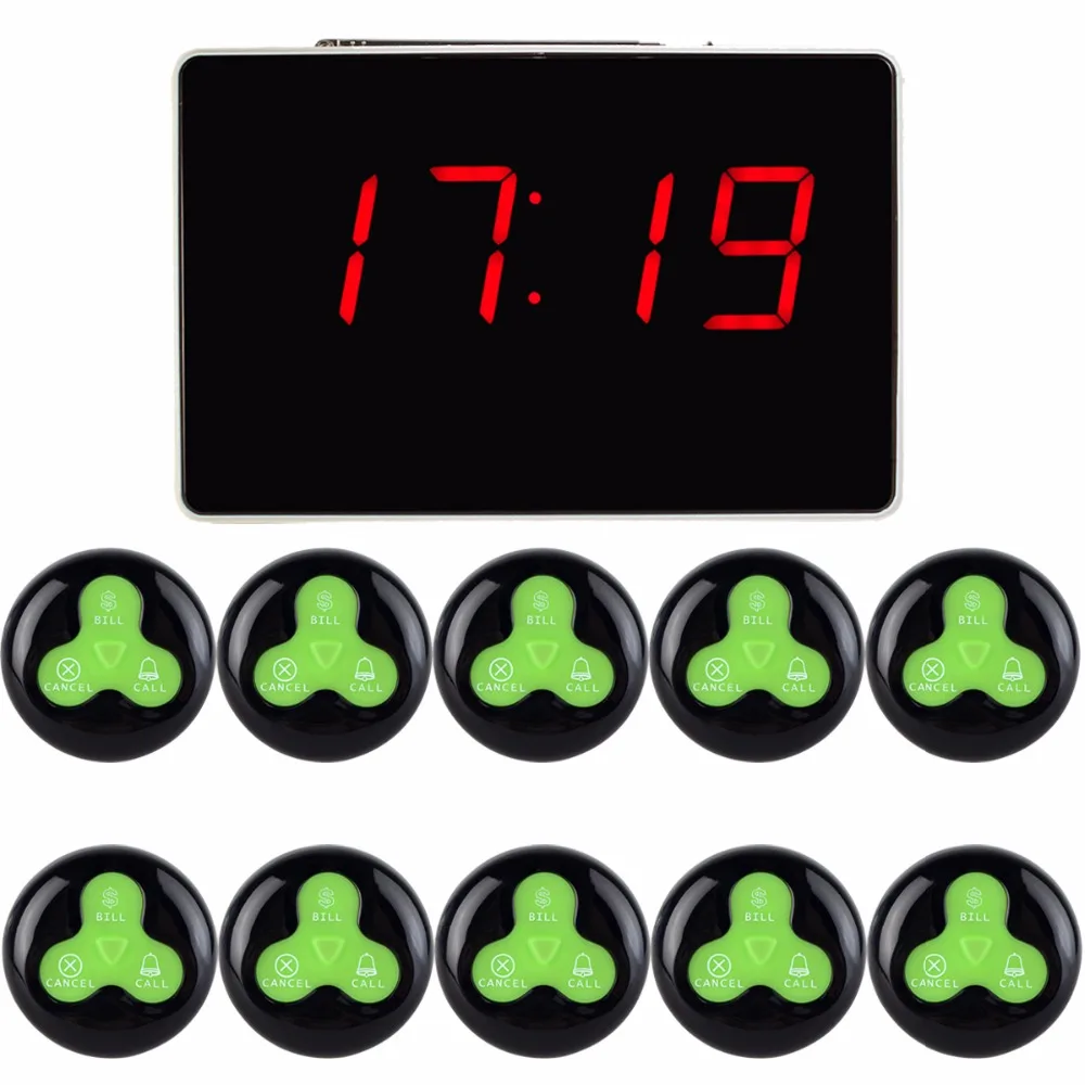 

Wireless Restaurant Ordering System 999 Channel Waiter Calling System With Voice Receiver Host Black Call Button Transmitter