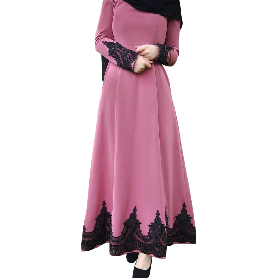 Muslim Abaya Embroidery Dress Dubai Lace Stitching Long Robes Gowns