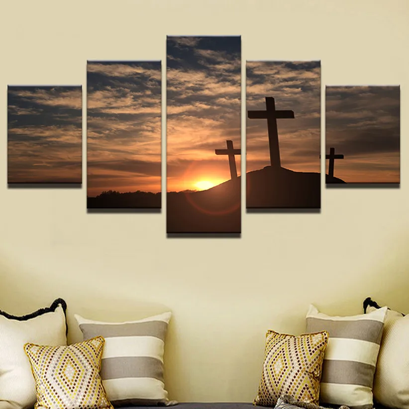 PENGDA-Modern-Painting-Picture-Home-Decoration-Canvas-Wall-Art-Decor-5-Panel-Mountain-Cross-Sunset-Landscape (2)
