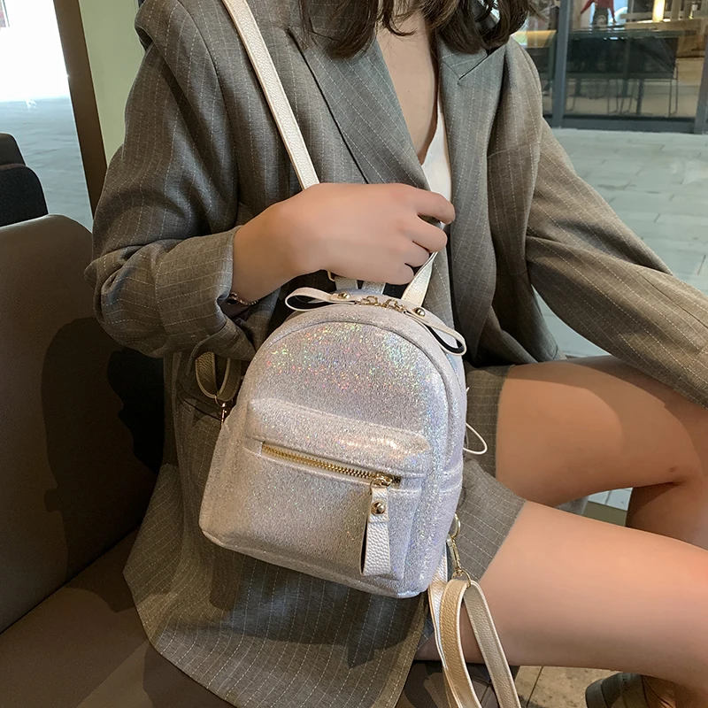 

New Designer Fashion Women Backpack Mini Soft Touch Multi-Function Small Backpack Female Ladies Shoulder Bag Girl Purse Bling