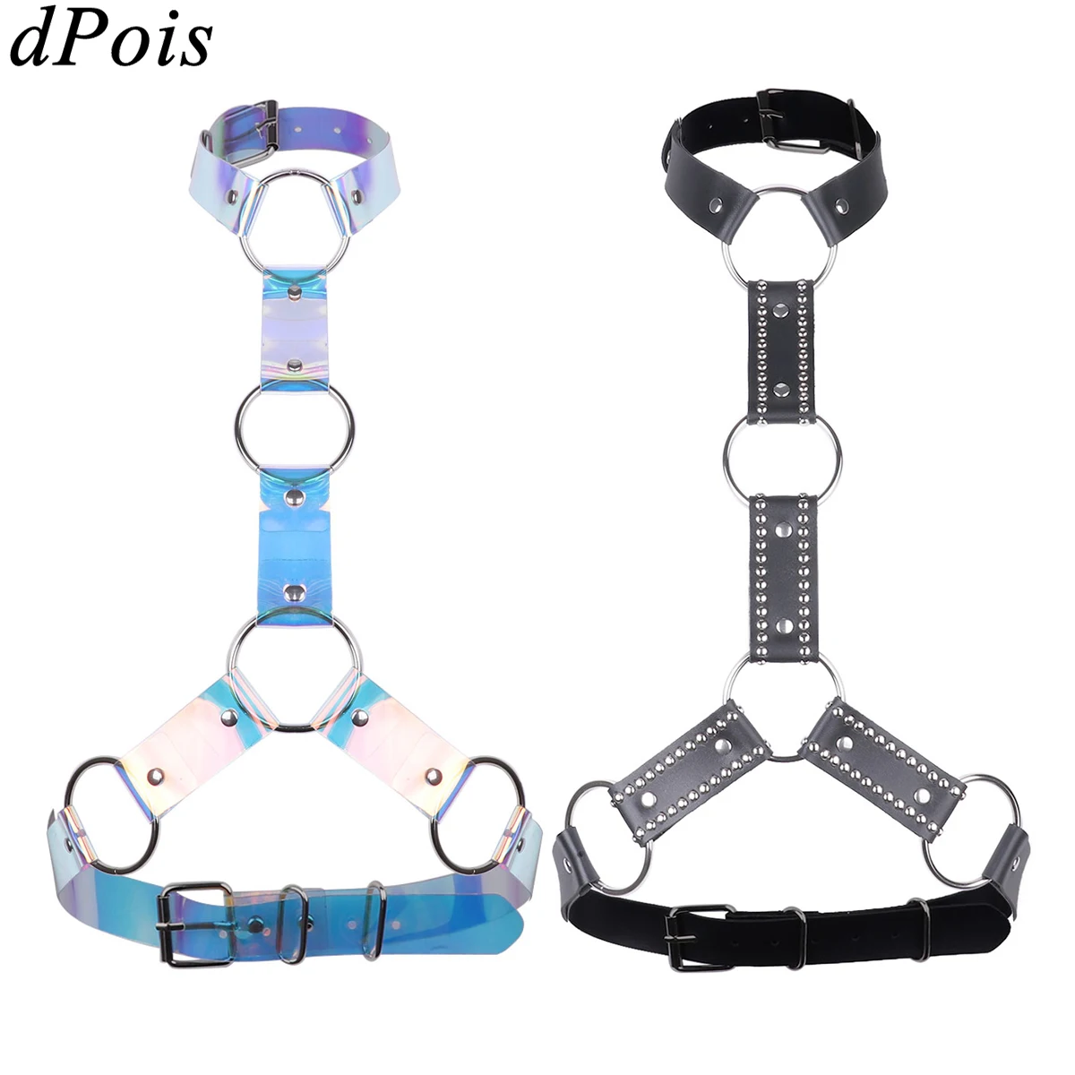 

Halter Neck Harajuku Harness Belt Faux Leather Belts for Women Men Dazzling Punk Gothic Body Waist Belt Sexy Roleplay Clubwear