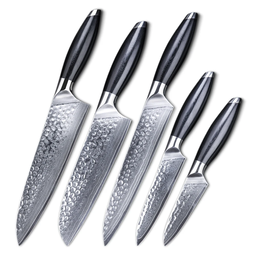 Профессиональный набор кухонных ножей 5 шт. vg10, нож из дамасской стали, нож из нержавеющей стали, нож Santoku, нож для очистки овощей G10, ручка