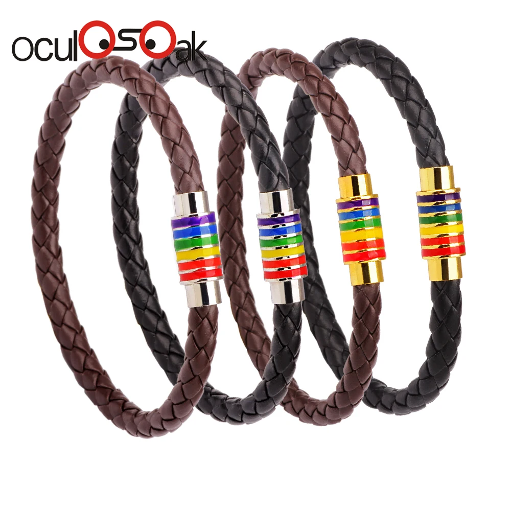 Trend Popular Rainbow Bracelet Jewelry Charm Leather With Stainless