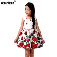 WEONEDREAM/Новые летние платья для девочек детское платье с цветочным принтом и розами платье-майка без рукавов милый хлопковый костюм для девочек детская одежда