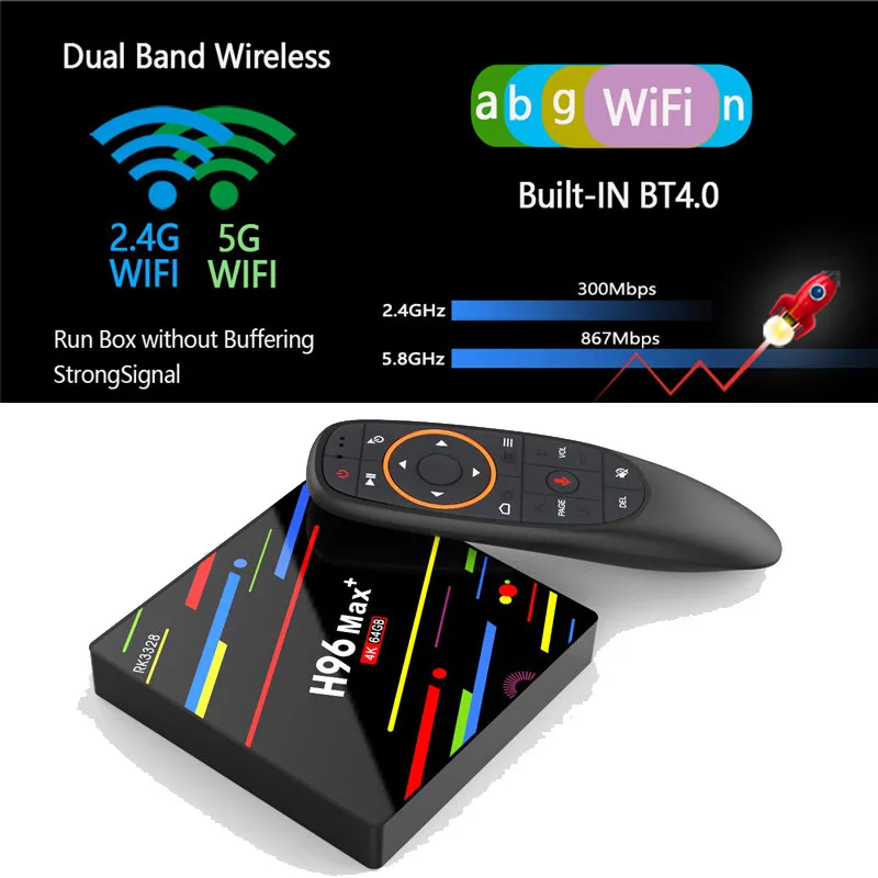 H96 MAX Plus Smart tv Box Android 8 1 RK3328 4G 64GB Голосовое управление USB 3 0 H.265 4K Google Play Netflix max +