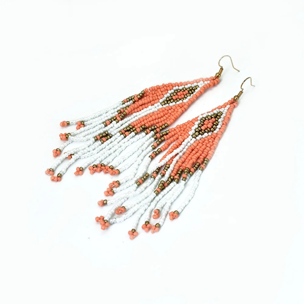 

Chadestinty Handmade Beaded Earrings Multicolored Long Hanging Dangle Earing Bohemia Resin Jewelry Women Tassel Earrings