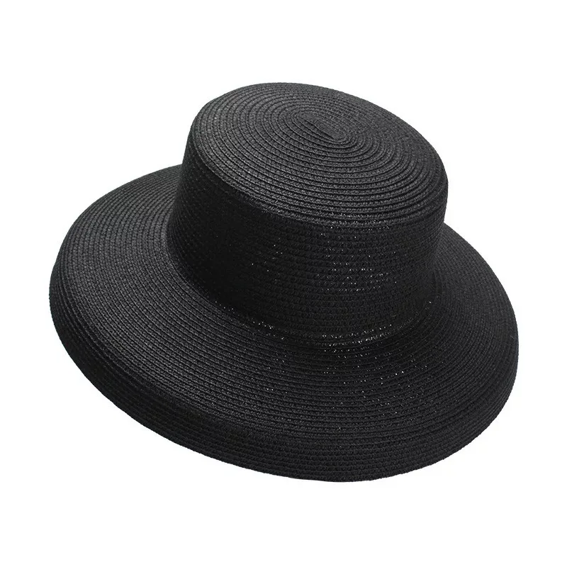 خمر الكنيسة القبعات الفاخرة العلامة التجارية المرأة سترو قبعات للحماية من الشمس الصيف قبعة الشمس لسيدة شقة بنما قبعة للشاطئ حزب الأسود كاب ب...