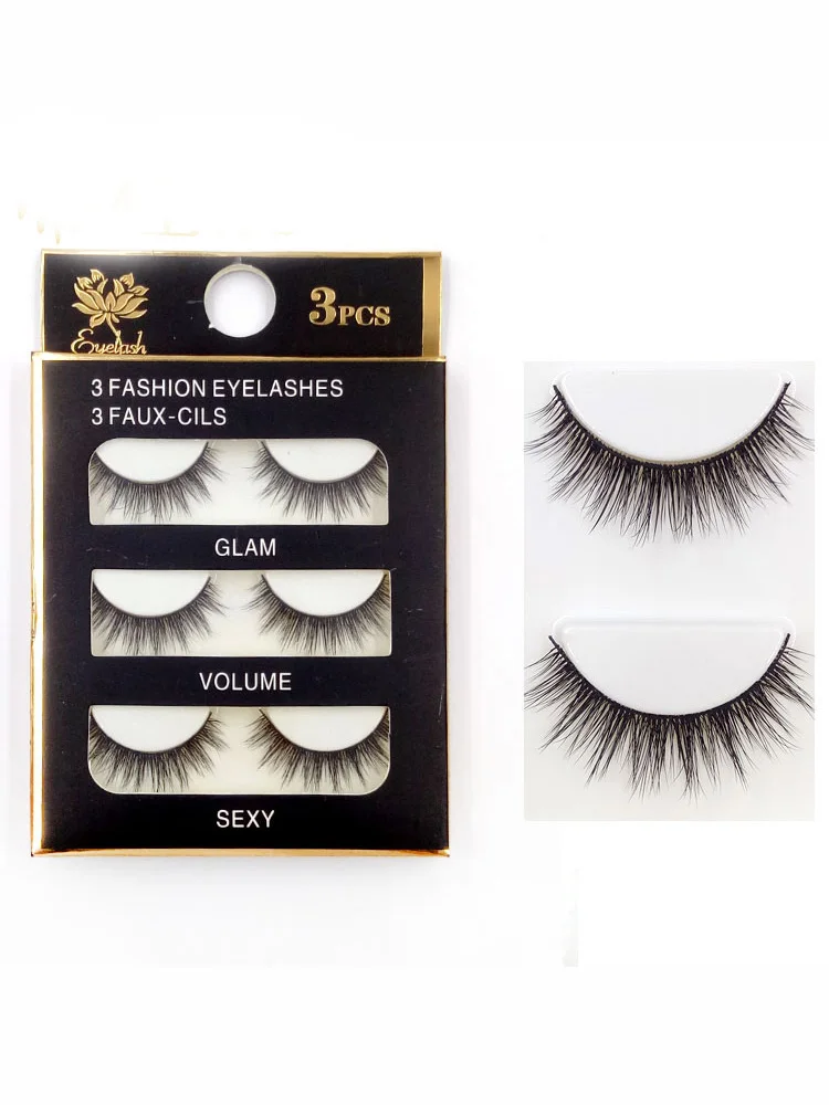 

3pairs exquisite natural curling false eyelashes professional hand eyelash extension black stalk natural nude makeup