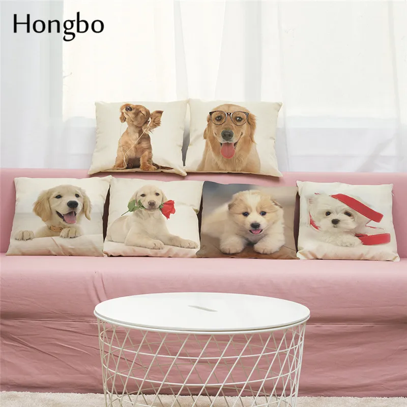 

Hongbo Cushion Cover Lovely Cute Pug Dog Pillowcases Cotton Linen Golden Retriever Printed Pillow Covers