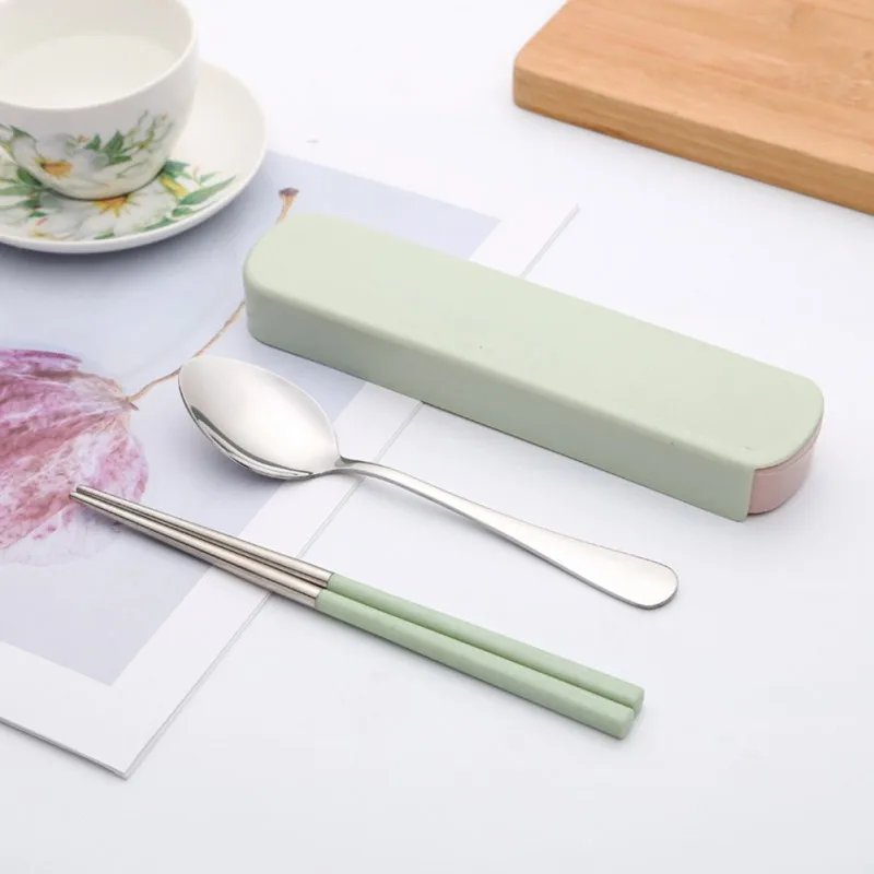 

3 Pcs Portable Chopsticks Fork Spoon Travel Cutlery Set Portable Travel Silver Three-piece Fork Chopsticks Spoon Gift Tableware