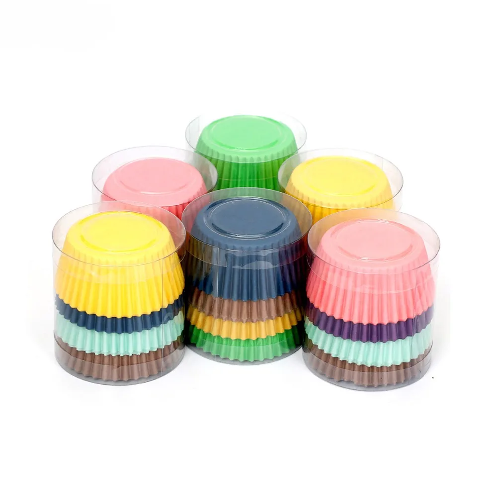 

LIFETALK 100 Pieces Birthday Party DIY Cupcake Decorations Solid Color Baking Paper Cake Moulds