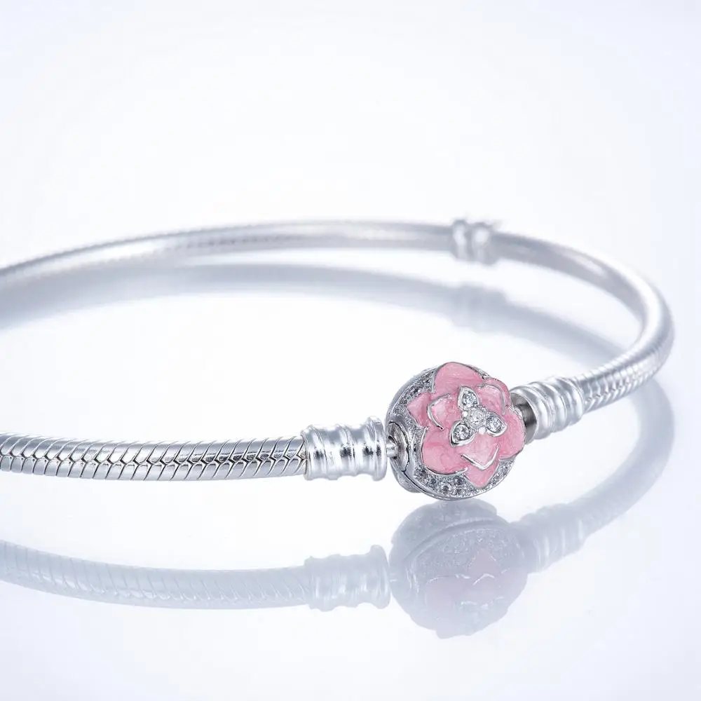 Браслет с розовой краска с узором даффодил с цирконом браслеты из стерлингового серебра 925 пробы JCL003