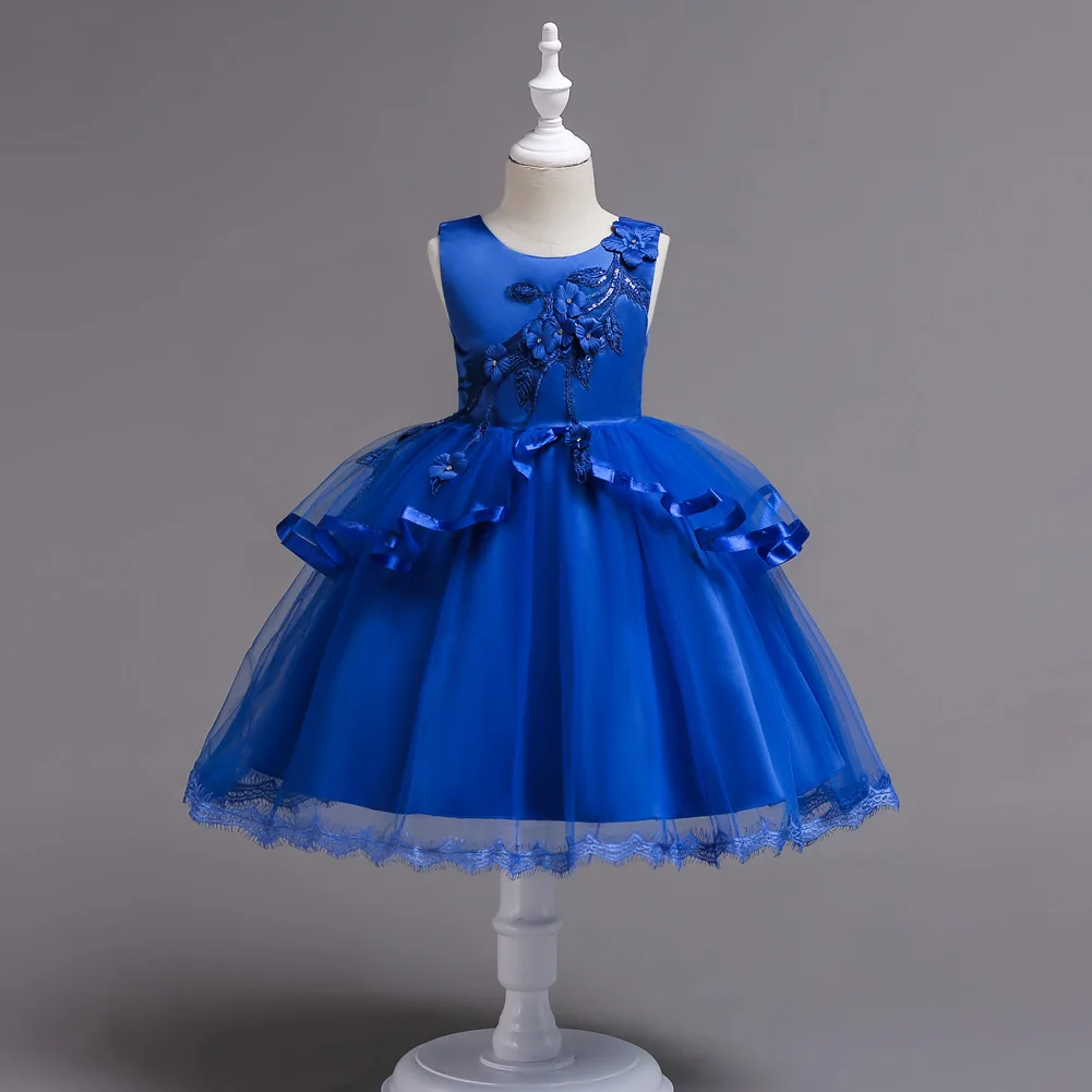 Бирюзовое, белое, синее детское бальное платье для дня рождения; платья для девочек с цветочной аппликацией и рюшами; свадебное платье для девочек;