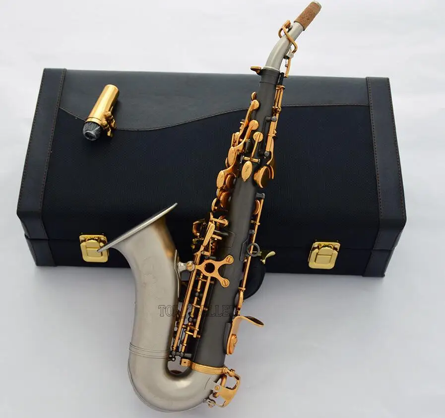 

Customized Professional Curved Soprano Bb Saxophone Matt Black Silver nickel Sax