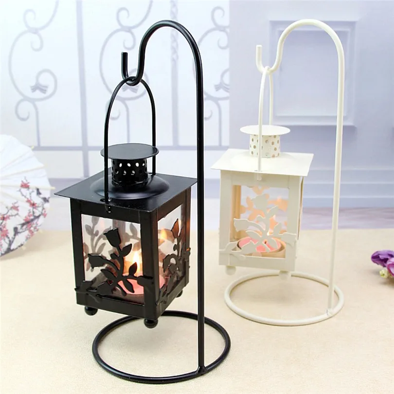 Candlestick Hollow Holder Tealight Candlestick Hanging Lantern Vintage Retro Lantern Wrought weddings Home decor #3f28 (3)