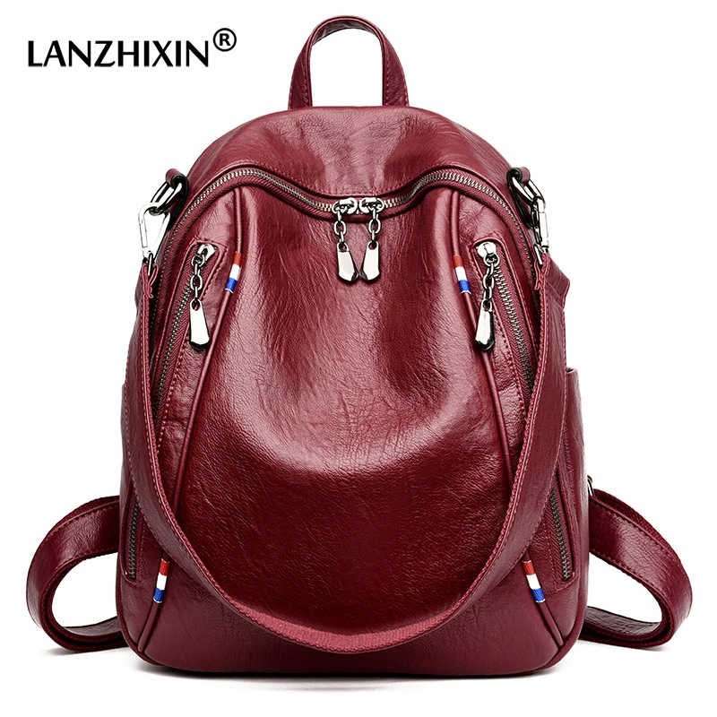 

LANZHIXIN Fashion Anti-theft Women Backpack High Quality Leather Famous Brands Women Bags Designer Waterproof Backpacks Red Bag