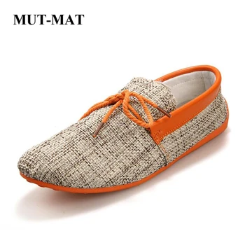 

Woven Men's Loafers Casual Breathable England Peas Shoes Male Fashion Hemp Lazy Men's Footwear Colorful Lace-up Flats