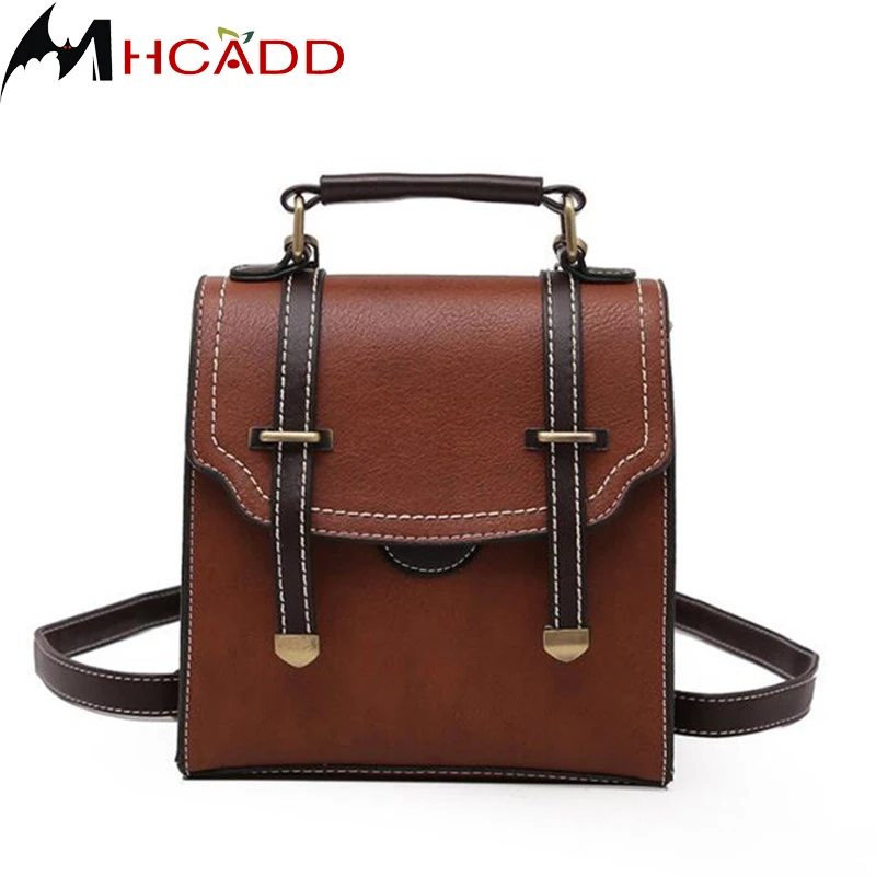 

MHCADD Famous Brand Backpack Women Small Backpacks Solid Vintage Girls School Bags for Girls Black PU Leather Shoulder Bag