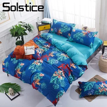 

Solstice Home Textile King Full Twin Bedding Set For Girl Kid Teen Bedlinen Flower Blue Duvet Quilt Cover Flat Sheet Pillow Case