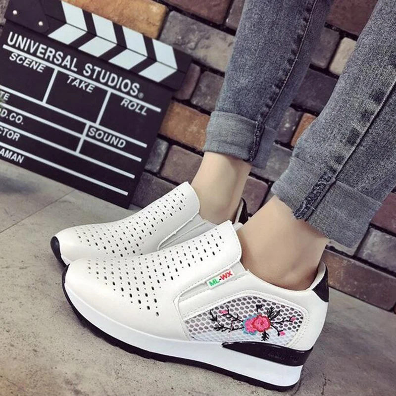 

SAILING LU Women Shoes Flower Decoration Loafers 2019 New Fashion Hollow Causal Flats Female Increased Internal Slip-on XWD6689