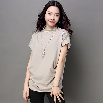 Blusas y Camisas Mujer, женские летние модные топы с высоким воротом и рукавами летучая мышь, женские повседневные блузки из хлопка, свободные женские рубашки - Цвет: khaki