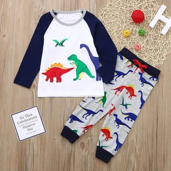 

2PCS Children Kids Boys Girls Dinosaur Print Top+Long Pants Set Outfit Erkek Cocuk Kiyafetler Baby Girl Cartoon Cool Clothes